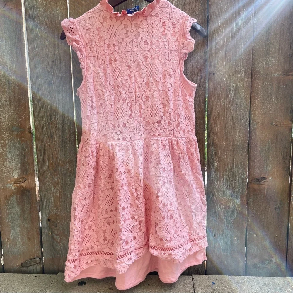 DISNEY Girls Pink Floral Lace Ruffle Mini Dress Beauty Beast Size Large - Picture 10 of 12